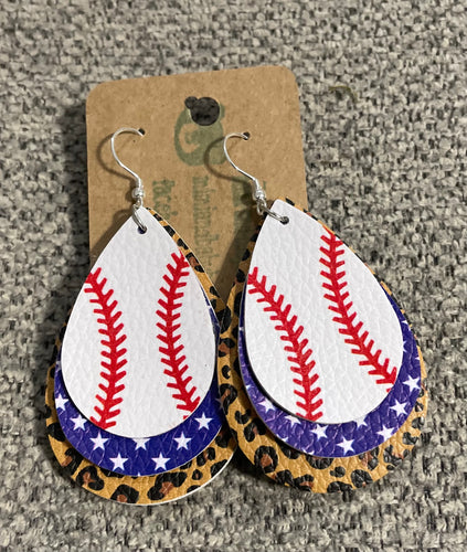 Baseball Patriotic leopard earrings