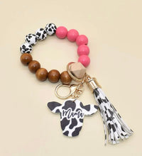 Load image into Gallery viewer, Cow Mama Wooden beaded key rings