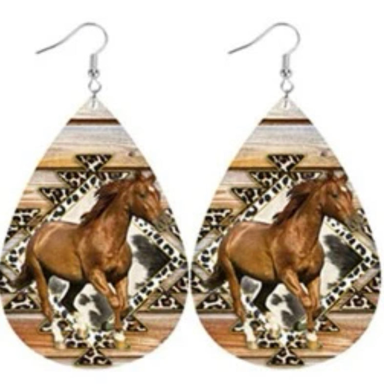 Waterdrop horse earrings