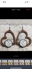 Load image into Gallery viewer, Wooden cutout sport heart earrings