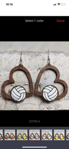 Wooden cutout sport heart earrings