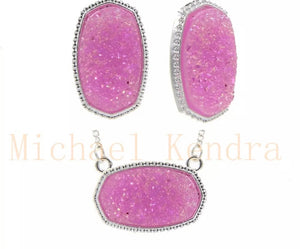 Oval(hexagon) resin druzy earring/necklace set