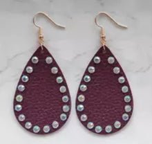 Load image into Gallery viewer, Crystal embellished leather earrings