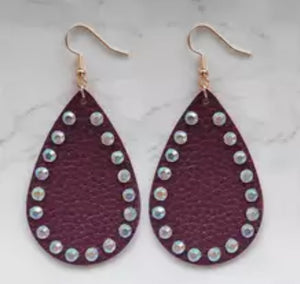 Crystal embellished leather earrings