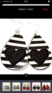 Glitter & solid heart/stripe overlay earrings