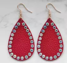 Load image into Gallery viewer, Crystal embellished leather earrings