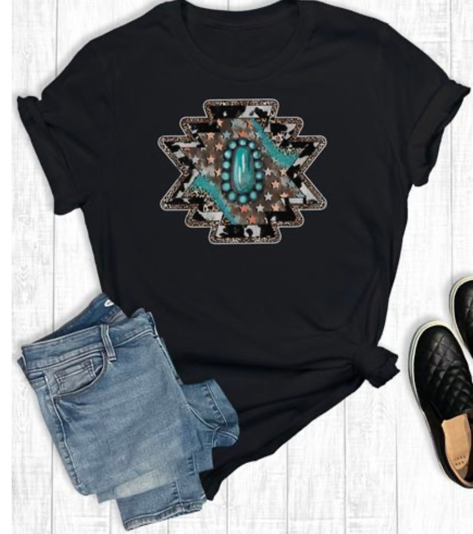 Aztec Cowhide Turquoise tee