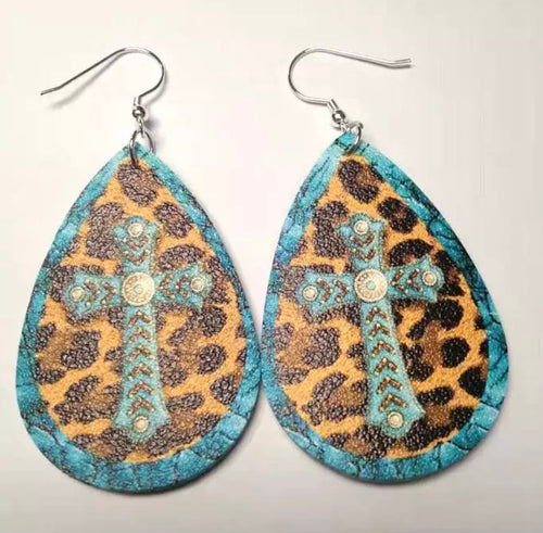 Leopard cross  earrings