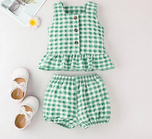 Plaid ruffled short outfit