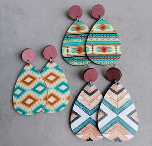 Aztec Wooden post earrings