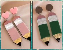 Load image into Gallery viewer, Heart pencil drop earrings