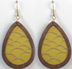 Teardrop snakeskin wooden earrings