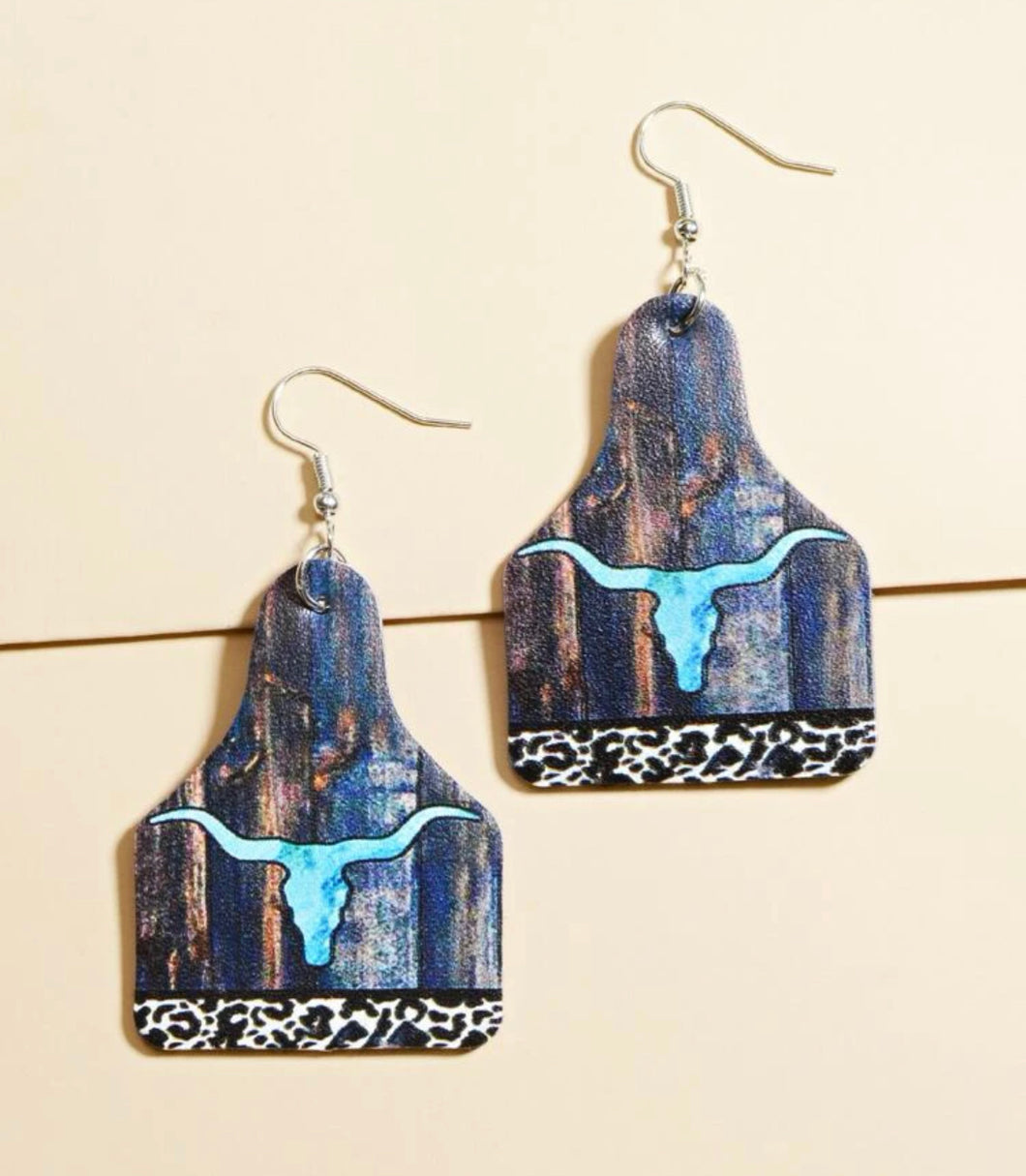 Turquoise Steerhead eartag earrings