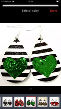 Load image into Gallery viewer, Glitter &amp; solid heart/stripe overlay earrings