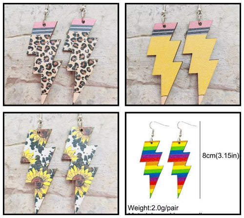 Wooden lightening bolt earrings