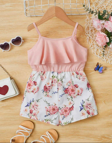 Pink Floral Ruffled Romper