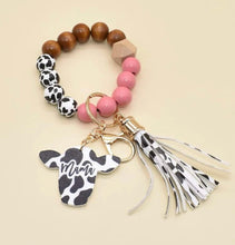 Load image into Gallery viewer, Cow Mama Wooden beaded key rings