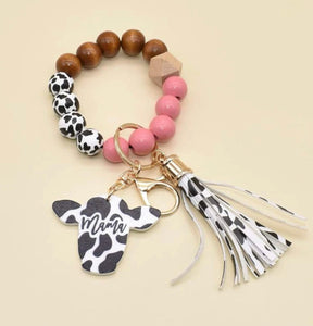 Cow Mama Wooden beaded key rings