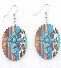 Load image into Gallery viewer, Western Wooden oval earrings