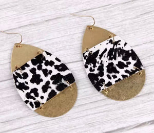 Teardrop leopard/metal earrings