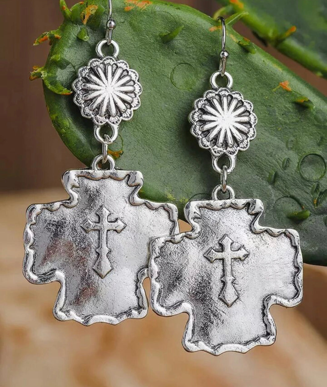 Floral cross earrings