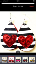 Load image into Gallery viewer, Glitter &amp; solid heart/stripe overlay earrings