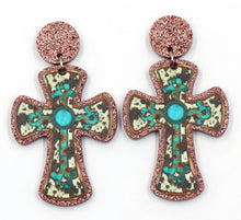 Load image into Gallery viewer, Western Turquoise Coss earrings