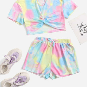 Front tie tye dye short outfit