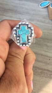 Turquoise adjustable cross ring