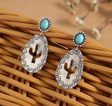 Load image into Gallery viewer, Turquoise Cactus cut out earrings