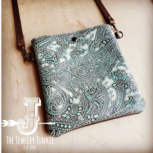 Turquoise Paisley Leather small crossbody purse