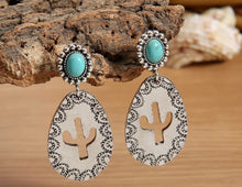 Load image into Gallery viewer, Turquoise Cactus cut out earrings