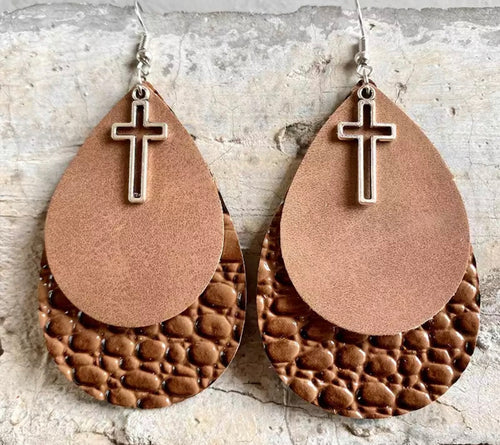 Double teardrop cross earrings