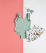 Load image into Gallery viewer, Green ruffled bikini skirt swimsuit