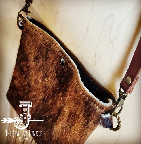 Hair on hide-Brown leather small crossbody purse