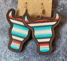 Load image into Gallery viewer, Wooden cow head earrings