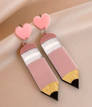 Load image into Gallery viewer, Heart pencil drop earrings