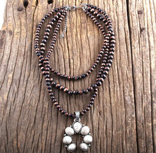 Load image into Gallery viewer, Layered Navajo pearl squash blossom necklace