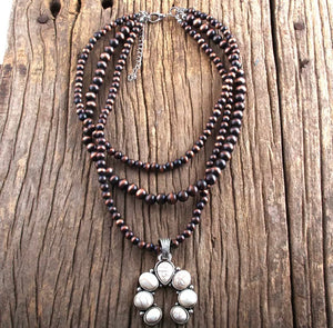 Layered Navajo pearl squash blossom necklace