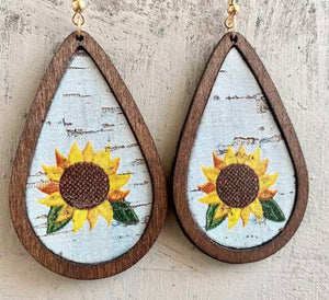 Western Wooden raindrop earrings