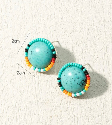 Beaded round stud earrings