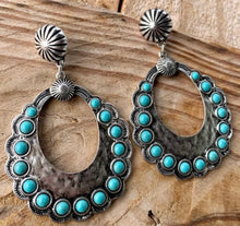 Load image into Gallery viewer, Western turquoise hoops