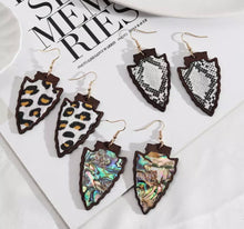 Load image into Gallery viewer, Wooden arrowhead earrings