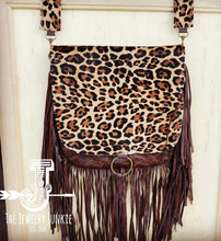 Load image into Gallery viewer, Leopard flap crossbody handbag with fringe