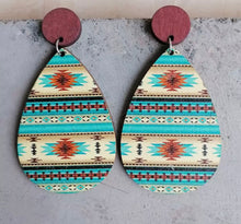 Load image into Gallery viewer, Aztec Wooden post earrings