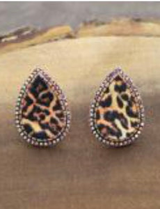 Teardrop jeweled leopard earrings